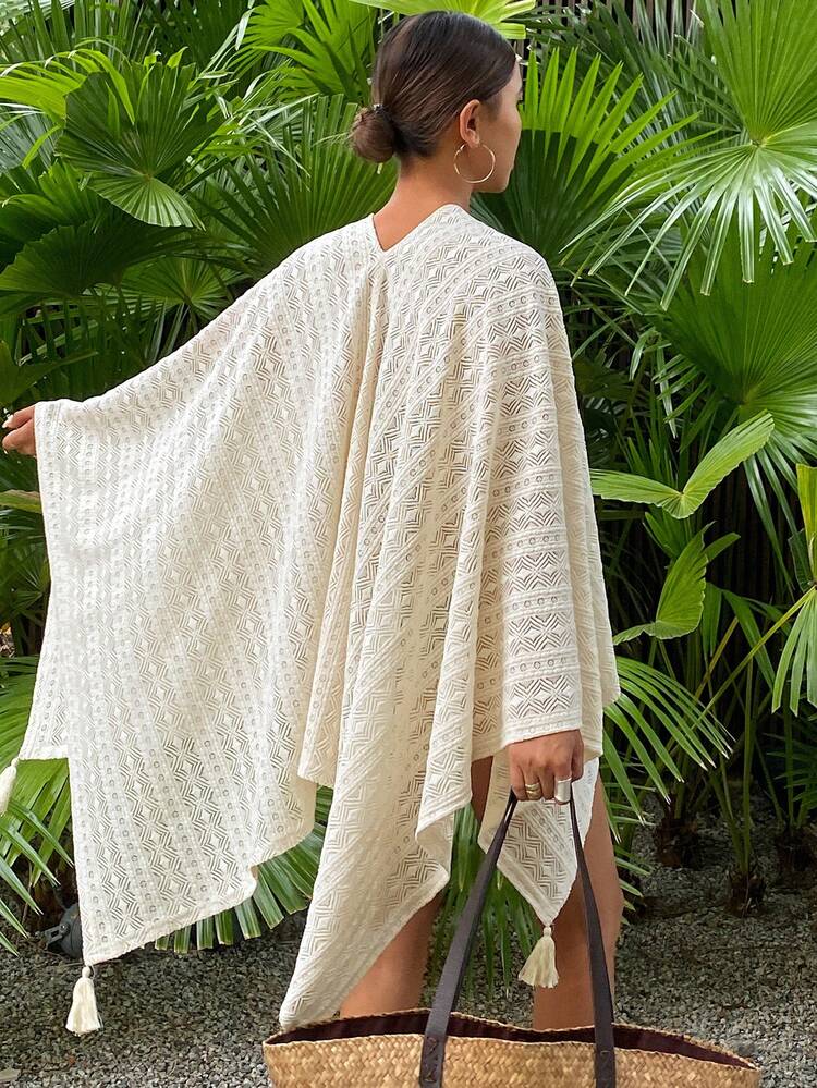 Women's Casual Solid Color Loose Fringe Shawl Cardigan, Lightweight Summer Blouse,Fall Clothes Long Sleeve Top
