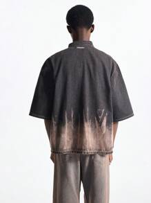 NEON BLANC Men's Street Fashion Embroidered Woven Denim Short Sleeve Shirt - Black - View 3