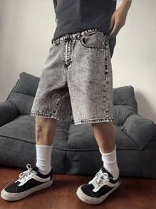 STEELVANCE Men's Loose Pockets Casual Wide-Leg Denim Shorts Jorts - Grey - View 3