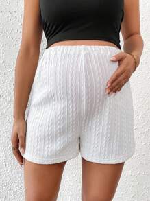 SHEIN Adjustable Waist Maternity Shorts, Casual & Fashionable For Everyday Wear - Beige - View 3