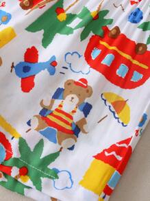SHEIN Playful Pals 3pcs/Set Toddler Infant Baby Boys Summer Casual Striped, Solid, Cartoon Animal Print Elastic Waist Shorts, Suitable For Home, Outdoor, Beach, Vacation - Multicolor - View 4