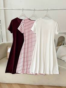 Shein Underwear&Sleepwear Basics 3 Conjuntos de vestido a rayas blanco y rojo