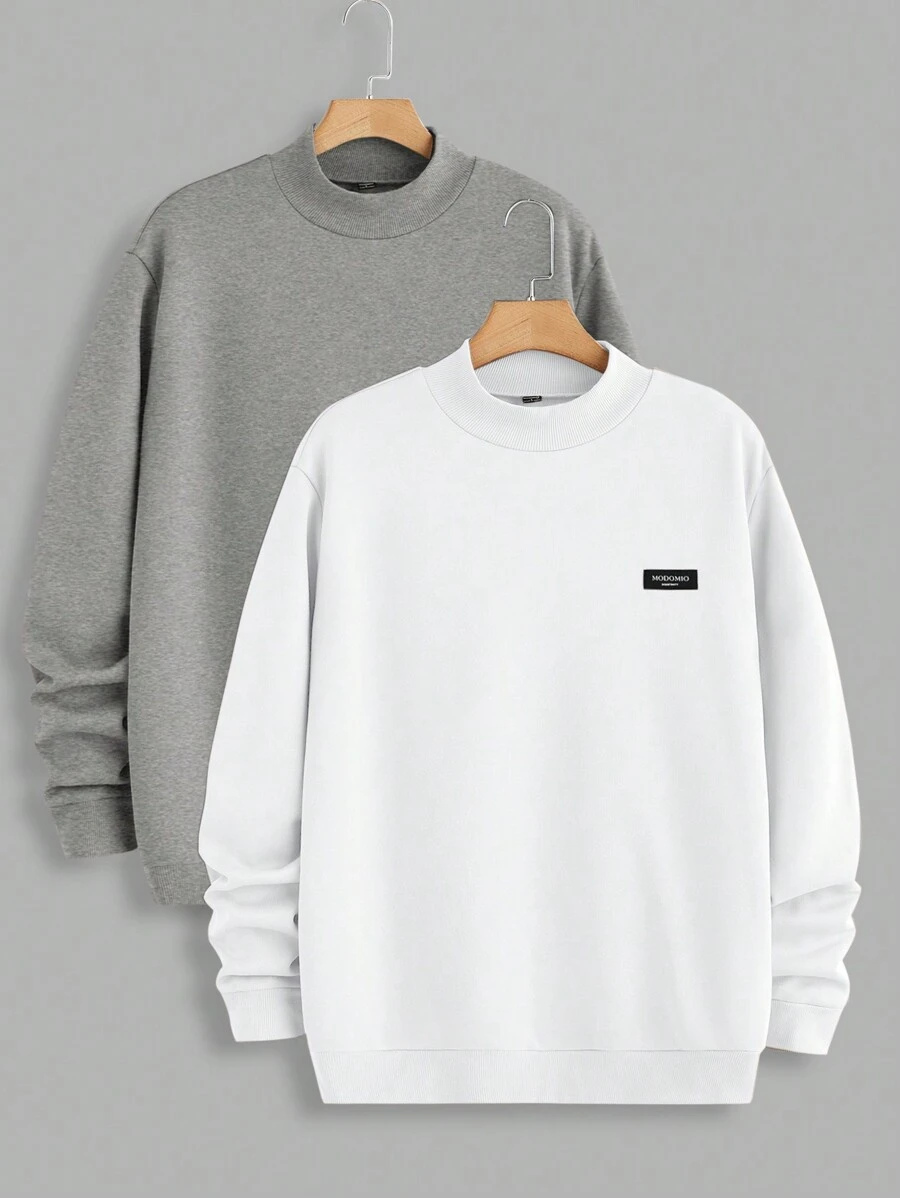 Manfinity VCAY 2 件男士修身立领常规版型长袖休闲套头运动衫，适合秋季