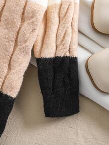 SHEIN Baby Girl Cozy Contrast Striped Knit Dress, Warm & Comfortable For Winter - Apricot - View 5
