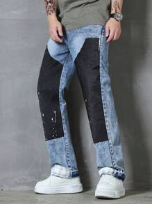 SHEIN Explorewe Quần jeans ống đứng ôm màu xám đậm in họa tiết 3D thời trang Âu Mỹ cho bé trai tuổi teen - Rửa trung bình - Xem 5