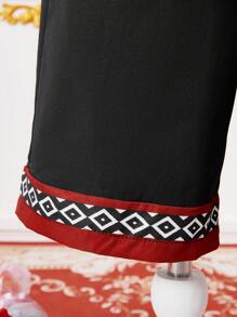 2pcs Tween Boy Geometric Print Single Breasted Shirt And Shorts Set - Khaki - View 7