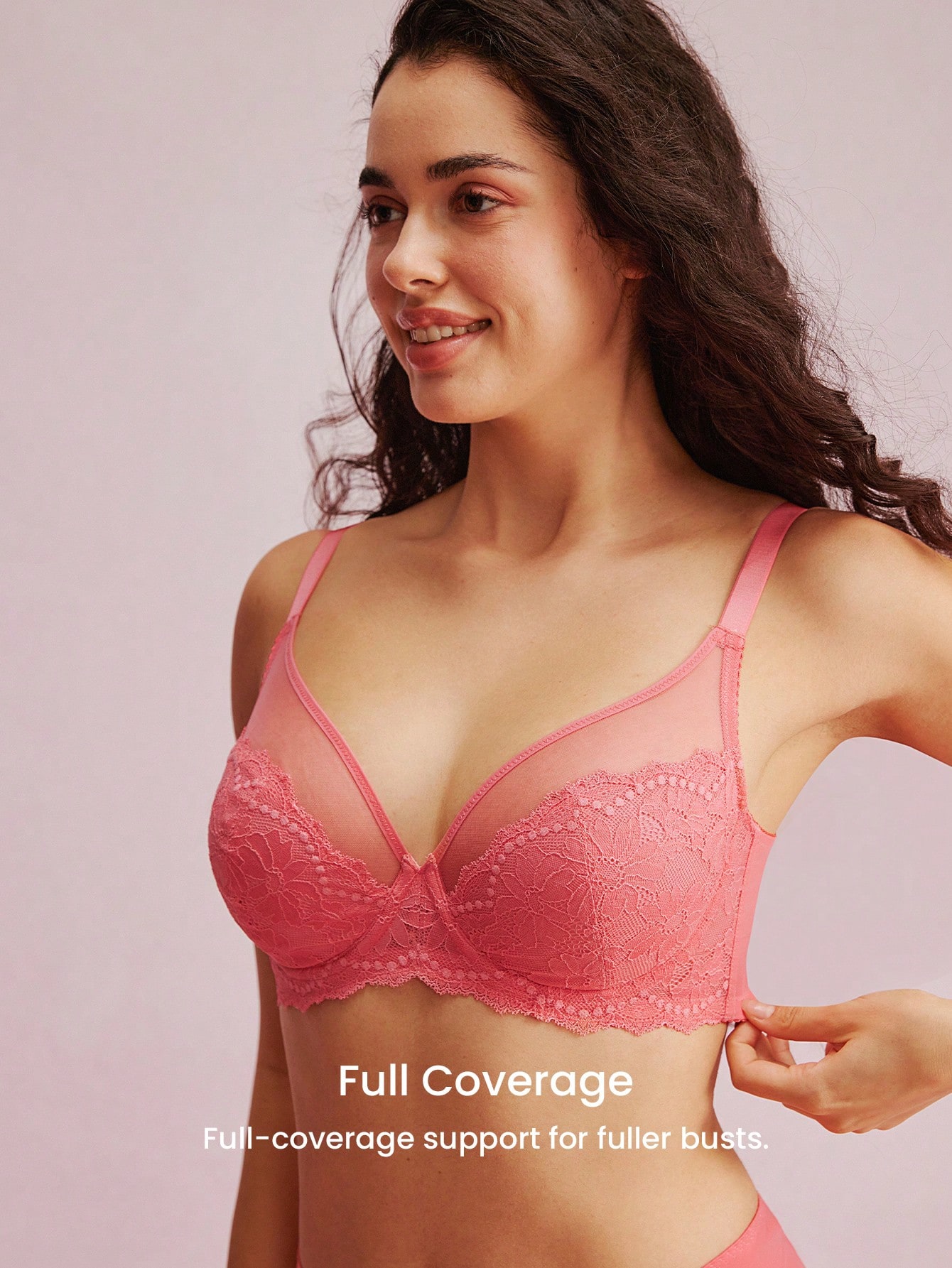 Lingerie Feminina Macia Lounge Curva Transparente Cobertura Total Suporte e Respirável Arame Interno Sexy Sem Forro Minimizador Renda Elegância e Tule Rosa Sutiã Íntimo Nupcial