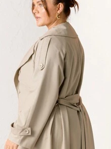 Aralina Curve Khaki Plus Size Waist Tie Trench Coat - Green - View 5