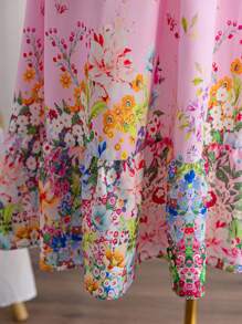 Soleia Casual Vacation Multi-Color Positioning Floral Print Cap Sleeves Back Tie Plus Size Boho Vintage Dress , For Spring, For Summer