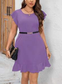 SHEIN Clasi 大码纯色圆领简约短款休闲连衣裙