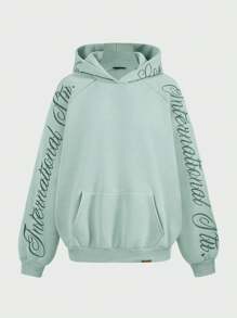 SUMWON WOMEN Áo hoodie tay lỡ cỡ lớn Bộ sưu tập đặc trưng Thu Đông Thể thao Đồ mặc nhà Essential Kangaroo Túi thường ngày Đồ thể thao Đường phố - Màu xanh Bạc hà - Xem 5
