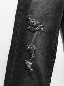 Denim Ripped Slim Fit Denim Overalls - Tween Boys Street Cool Casual Daily Urban Street Style - Black - View 8