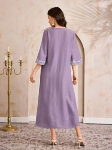 Al Najma Women's Long Casual Dress, Simple & Fashionable For Everyday Wear - Purple - View 3