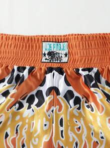 ROMWE Street Life Women's Leopard Print Elastic Waist Loose Fit Sports Shorts, Boxing Shorts - Orange - View 3