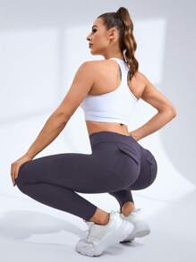 Easithlete 纯色休闲运动紧身裤，简约时尚，适合日常穿着 - 紫色 - 查看 5