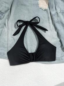 Swim Vcay 女士无袖 U 领比基尼上衣，简约时尚的泳装，百搭，适合夏季海滩度假 - 黑色 - 查看 4