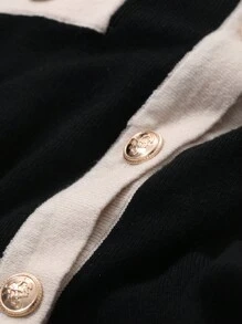 DAZY 2pcs Women Contrast Color Cardigan And Skirt Knitted Sweater Set,Fall Women Clothes - Black - View 7