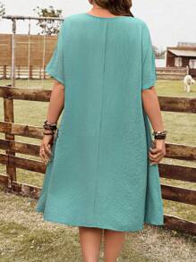 EMERY ROSE Plus Size Women's Teal Summer Boho Casual Vacation Dress,Solid Color Textured Western Wear,Green Holiday Decor,Saint Patrick's Day Outfits Woman - Mint Blue - View 4
