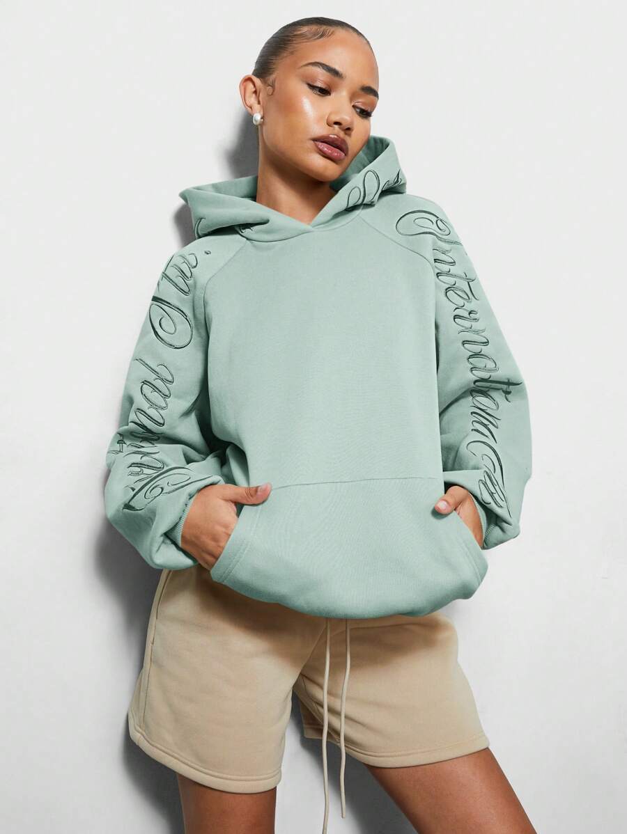 SUMWON WOMEN Áo hoodie tay lỡ cỡ lớn Bộ sưu tập đặc trưng Thu Đông Thể thao Đồ mặc nhà Essential Kangaroo Túi thường ngày Đồ thể thao Đường phố - Màu xanh Bạc hà - Xem 1