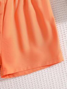 SHEIN 2pcs/Set Young Girl 3D Flower Decor Camisole Shorts + Jacket,For Spring Break - Orange - View 7