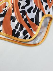 ROMWE Street Life Women's Leopard Print Elastic Waist Loose Fit Sports Shorts, Boxing Shorts - Orange - View 4