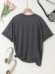 INAWLY Camiseta de mujer de talla grande con cuello redondo y hombros caídos, moda minimalista casual diaria