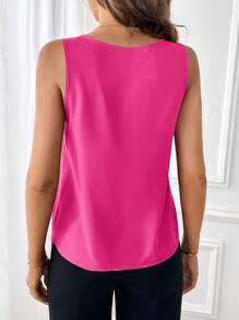 SHEIN Essnce 女士纯色纽扣 V 领无袖休闲衬衫 - 玫紅色 - 查看 2