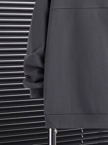 SHEIN Leap Crew 2pcs/Set Teen Boys Casual Letter & English Print Crew Neck Split Patchwork Hoodie And Drawstring Sweatpants Set, Thermal-Lined, Suitable For School Season, Autumn/Winter - Dark Grey - View 5