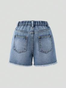 Denimly Girls Elastic Waist Distressed Style Preppy Outdoorsy Denim Shorts, School, Campus, College