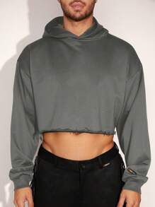 FeverCity Men's Loose Fit Short Length Knit Hooded Sweater, Minimalist And Casual For Everyday Wear, For Fall Winter - Dark Grey - View 2