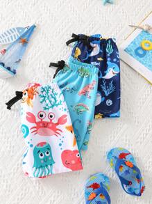 SHEIN 3pcs/Set Baby Boy Summer Casual Holiday Beach Ocean Dolphin Dinosaur Shark Cartoon Pattern Swim Trunks, Basic Multi-Pack For Outdoor, Home, Beach, Resort - Multicolor - View 4