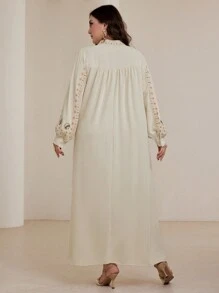 Graceveil Plus Size Women Arabic Embroidery Loose Dress Shirt Modest