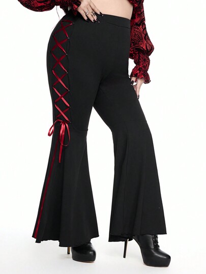 Goth Pantaloni a zampa larga e colorati con coulisse e fiocco, per taglie comode