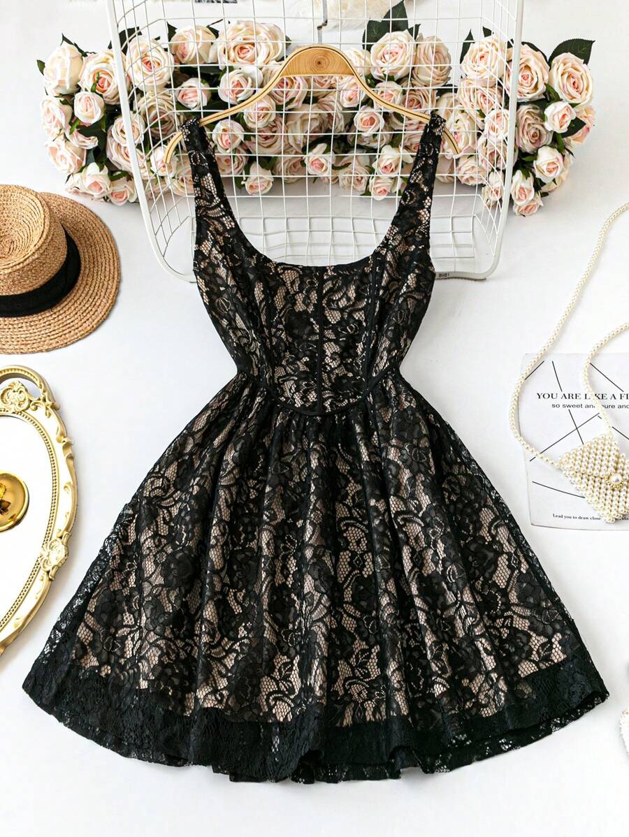 SHEIN Unity 大码女式优雅时尚派对淑女蕾丝连衣裙，情人节