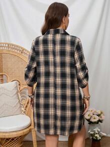 SHEIN PETITE CURVE 大码休闲简约风格日常连衣裙，波西米亚风/波西米亚风，度假装，度假连衣裙，户外日常穿着必备太阳裙休闲格子连衣裙女士休闲日常穿着，女士通勤优雅办公室服装 - 棕色 - 查看 2