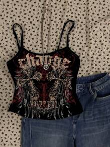 Attitoon Women Casual Sexy Spaghetti Strap Cross Pattern Fitted Camisole Tank Top, Suitable For Summer - Black - View 5