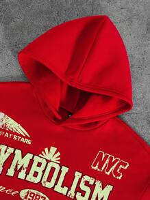 PAVTROS Manfinity Streetrush 1pc Men's Racing Letter Print Simple Hooded Casual Sweatshirt, Everyday Wear - Red - View 8