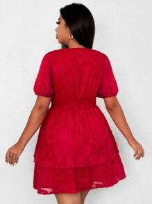 SHEIN Unity Vestido casual de manga corta con cuello en V de unicolor y largo mini para tallas grandes