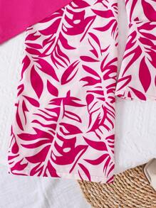 SHEIN 少女纯色圆领短上衣和印花编织长裤 2 件套