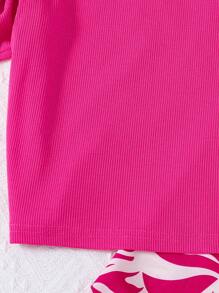 SHEIN 少女纯色圆领短上衣和印花编织长裤 2 件套