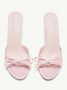 CUCCOO CHICEST Pink PU Leather Women's Pointed Toe Metal Pendant Decor High Heel Mules Elegant Shoes Wedding Shoes Summer Shoes Bride Shoes - Pink - View 11