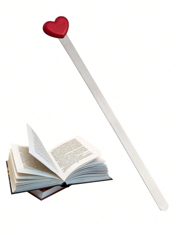 SHEIN 1pc Stainless Steel Bookmark, Red Creative Heart Shaped Bookmark For Reading