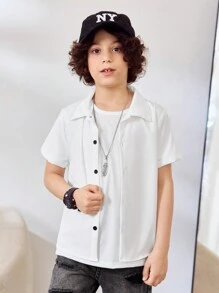 SHEIN 男童白色字母印花休闲短袖衬衫 - 白色 - 查看 4