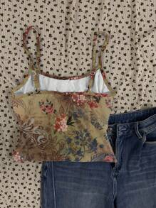 Attitoon Áo ba lỗ bó sát dây mảnh gợi cảm cổ điển dành cho nữ, họa tiết cỏ xoăn cổ điển, hoa văn cổ điển, phong cách rock cổ điển, màu đỏ Angola, phù hợp cho các lễ hội âm nhạc mùa xuân, mùa hè - Nhiều màu - Xem 2