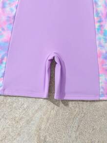 SHEIN 1 件 Tween Girl' 连体泳衣，可爱印花青少年海滩度假运动泳装 - 淡紫色 - 查看 4