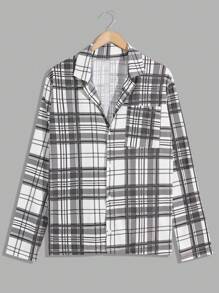 RueChic Men Cotton Plaid Printed With Button Regular Homewear Shirt Set - Black - View 6