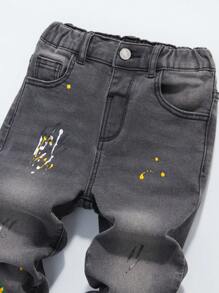 SHEIN Explorewe Jungen Jeans mit elastischem Bund, Spritzflecken Muster und Taschen