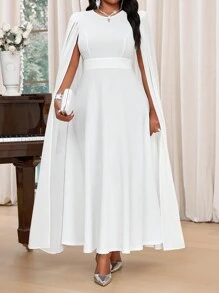 Fleurora Robe longue à col rond en tricot blanc, manche évasée, grande taille élégante, pour soirée, mariage, Saint-Valentin, cocktail, concert/festival de musique, printemps, été, automne, hiver