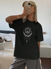 DAZY 女士纯色圆领长款宽松短袖 T 恤图案 T 恤超大码 T 恤