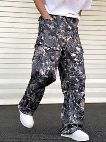 Manfinity Roghcode Men's Camouflage Print Straight-Leg Cargo Pants - Multicolor - View 1